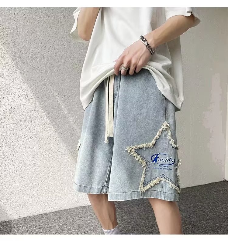 Denim shorts summer thin trendy brand loose oversized casual American five part pants for men's style