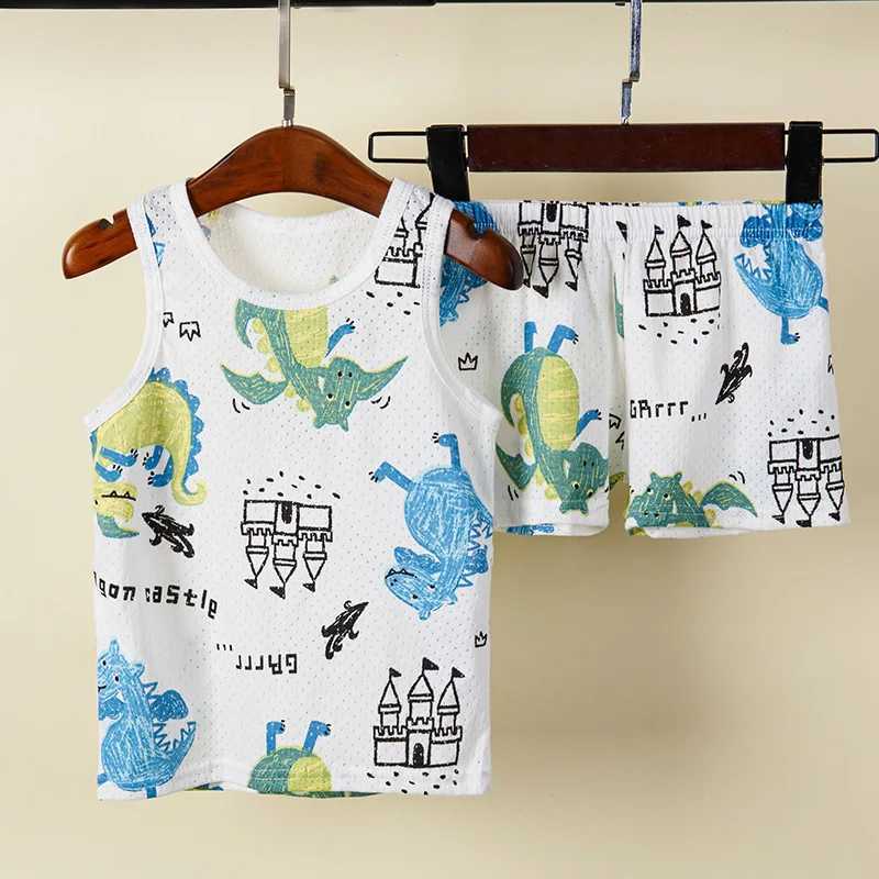 1 to 10 year cat girl sleepwear set summer sleeveless vest boys clothing baby sleepwear animal sleepwear childrens sleepwearW240716