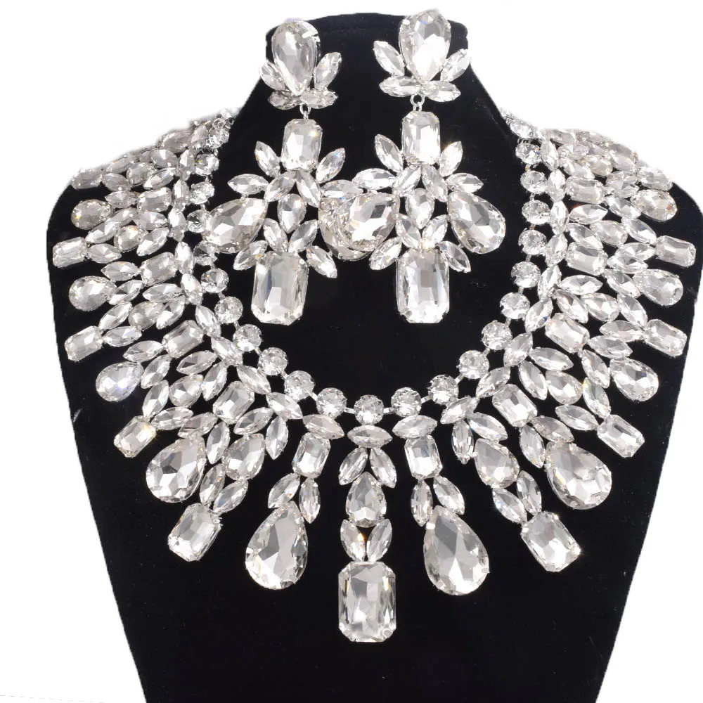 CUIER Super Shiny Glass Necklace and Earring Set Dragon Queen Large Size Jewelry Suitable for Beauty Pageant TV Program Accessories 240710