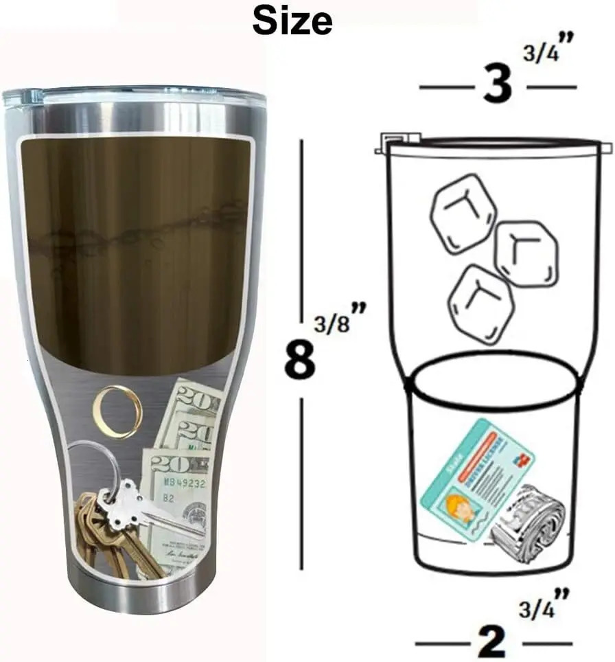 Stainless Steel Coffee Mug Tumbler Diversion Safe Water Bottle Stash Box Hidden Bottom Storage 240719