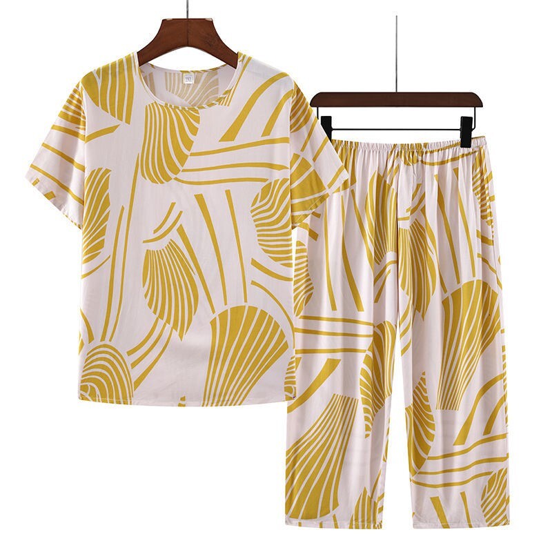 Cotton sleepwear middle-aged mothers two-piece set made of synthetic cotton home wear, suitable going out. Goods in stockCotton silk pamas for female 