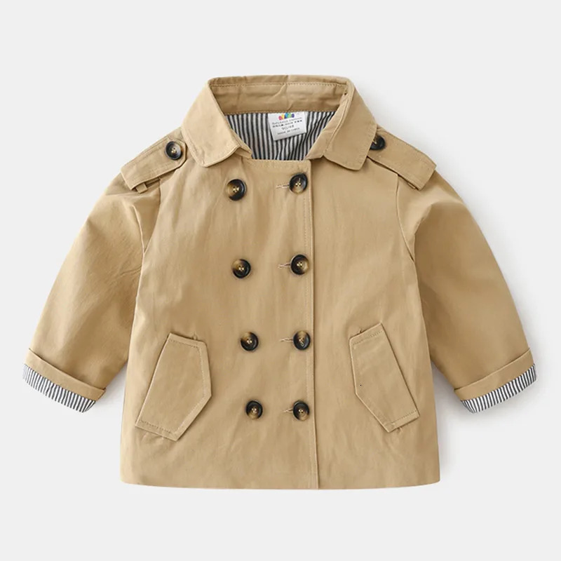 Spring Autumn 2 3 4 5 6 8 10 12 Years Handsome Windbreaker Classic Khaki Outerwear Double-breasted Trench Coat For Kids Boy 240711