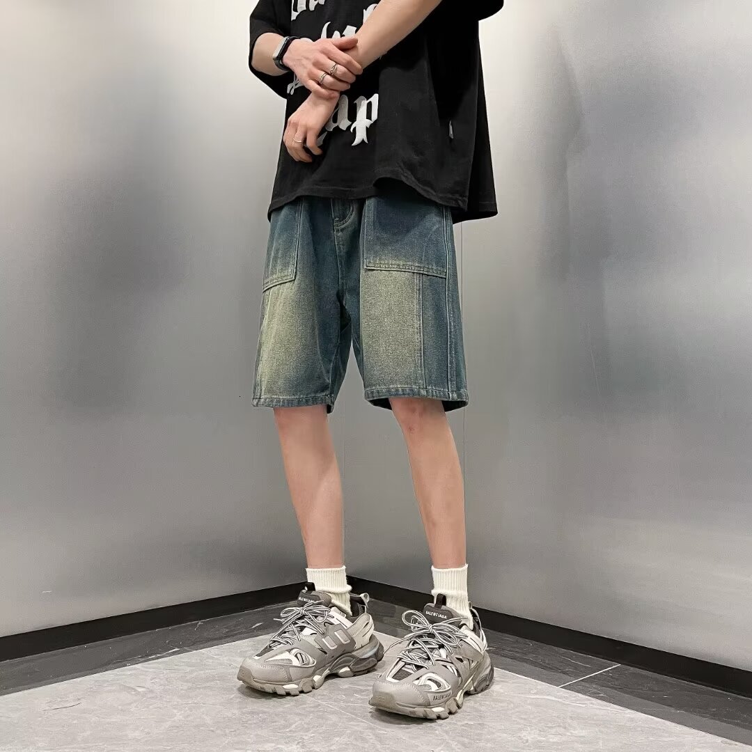 Starry Sky Pattern Denim Shorts for Men in Summer, Thin, Loose, Straight, Trendy Brand, Versatile, Men's 5/5 Pants
