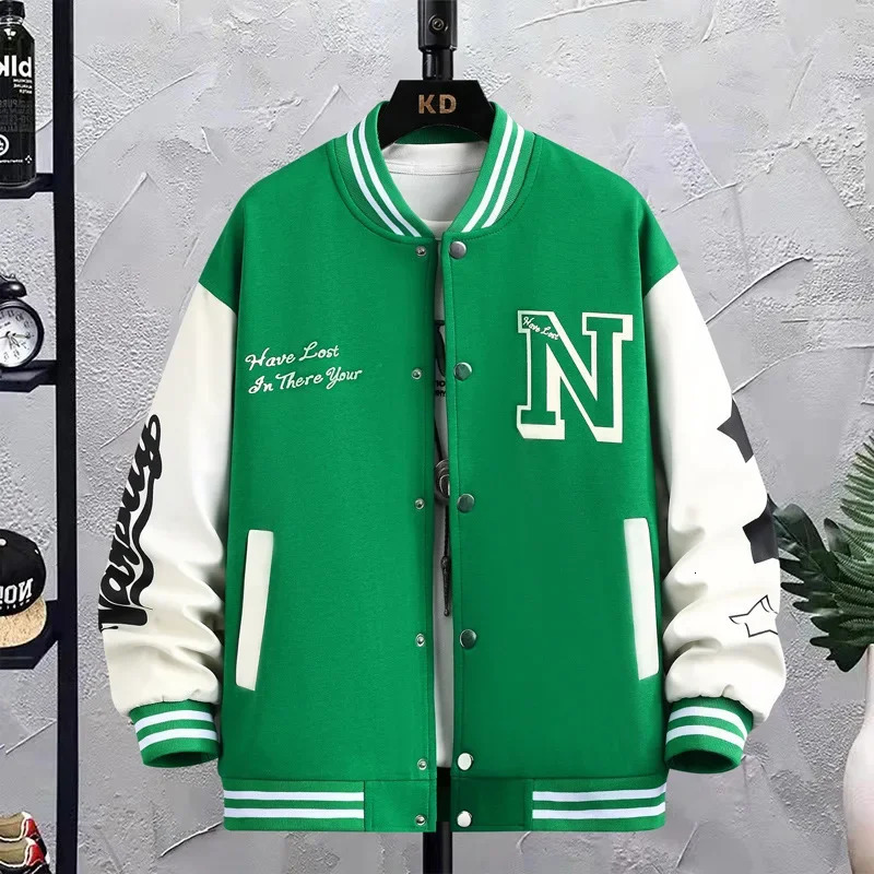 Mens Letter Printed Loose Baseball Jacket Fashion Embroidered Y2K Street Hiphop Retro Uniform Suit Coat 240712