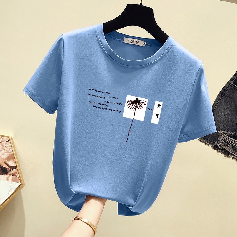 Girls' Summer Clothes Style Printed T-shirt Short Sleeve New Fashion Casual Women's Large Round Neck Loose Top