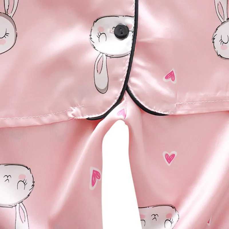 Boys and girls long sleeved silk pajamas childrens cartoon rabbit pajamas girls satin pajamas for teenagers evening gown setW240716