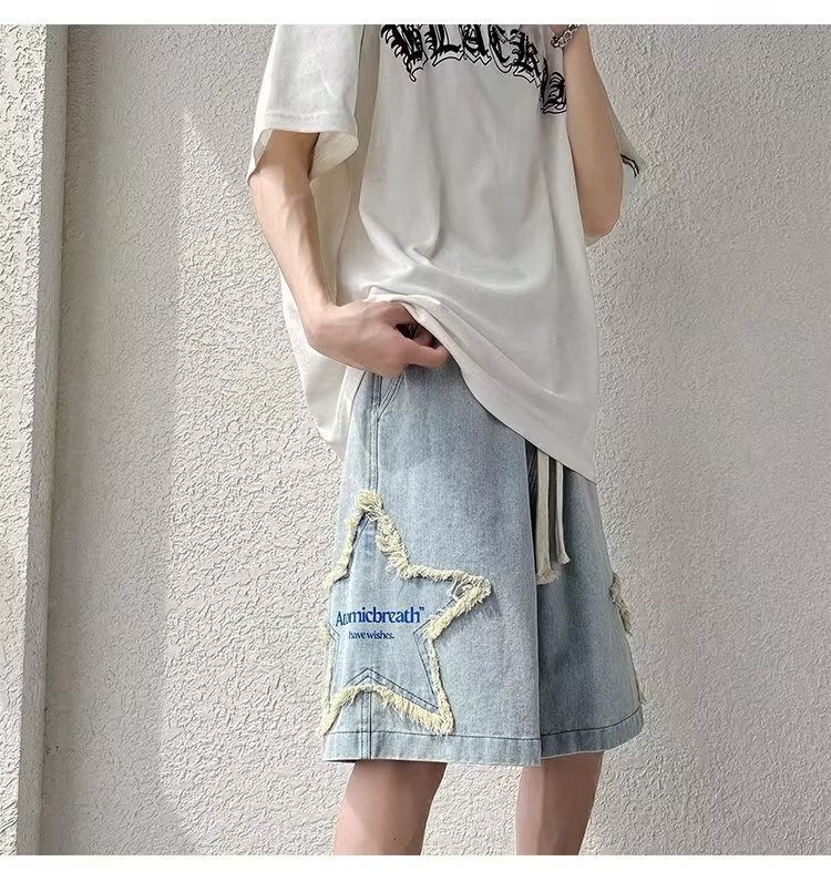 Denim shorts summer thin trendy brand loose oversized casual American five part pants for men's style