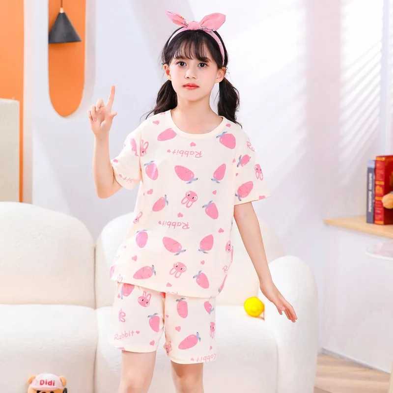 2024 Summer New Childrens Pajama Set Baby Girls Boys Cartoon Short sleeved T-shirt and Short sleeved Youth Pajama 4 6 8 10 16 Years OldW240716