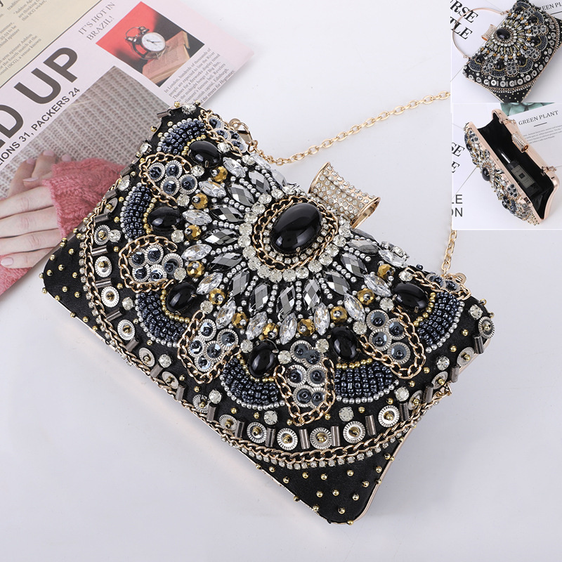 Factory wholesale brand women handbag luxury handmade diamond dinner bag elegant noble diamonds hard box handbags banquet night club dress chain bags