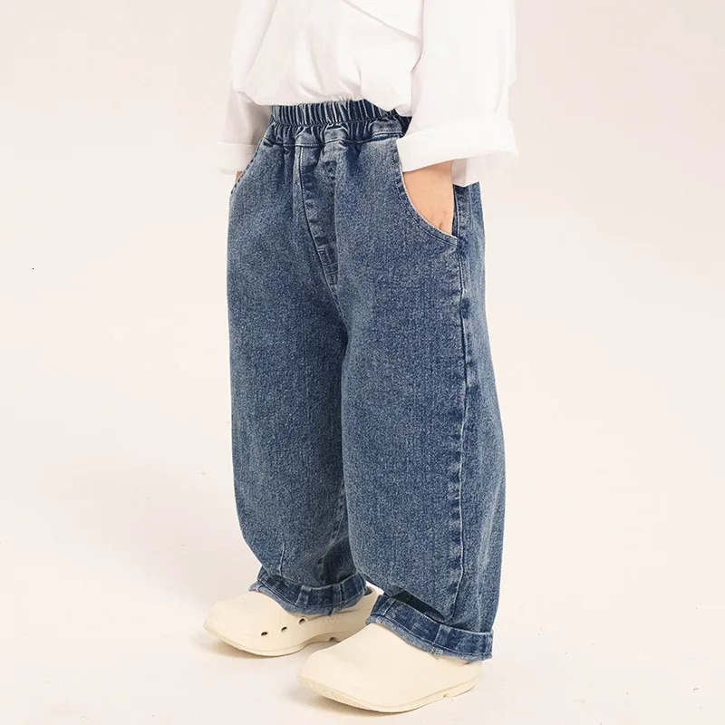Children Clothing Boys Jeans Spring Fashionable Korean Style Loose Casual Pants Solid Color Kids Denim Pants 240716