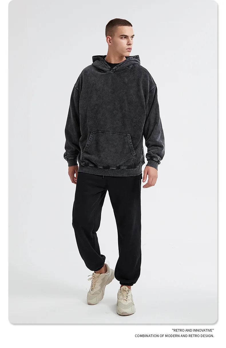 240216 BER Retro Wash Hoodie Men Harajuku Sweatshirts Long Sleeves Hip Hop Pullover Mens Clothing Y2k Streetwear 240717