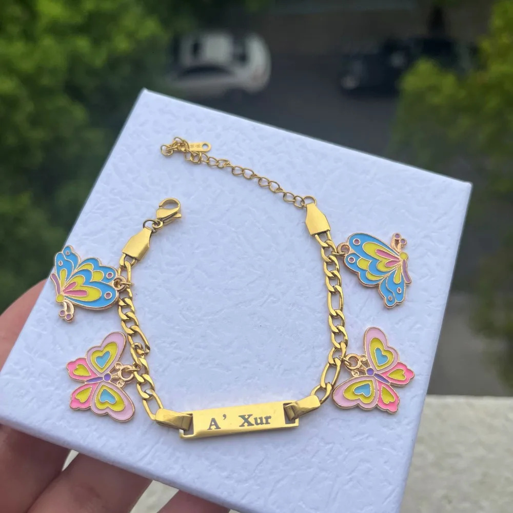 DUOYING Custom Baby Name Bracelet With Butterfly Pendant Enamel Colorful Charms Bangles For Girls Jewelry Gift 240719