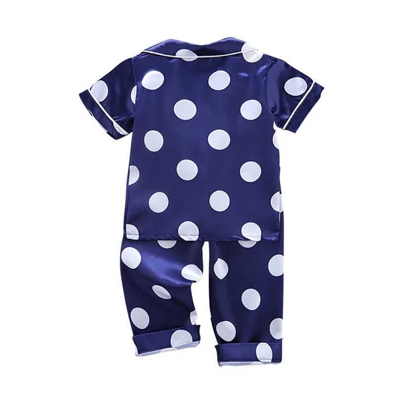 Autumn Baby Silk Pajamas Kids Girls Boys Pyjamas Clothes Point Print Sleepwear Set Short sleeved shirt top+pants 2PCS pajamasW240716