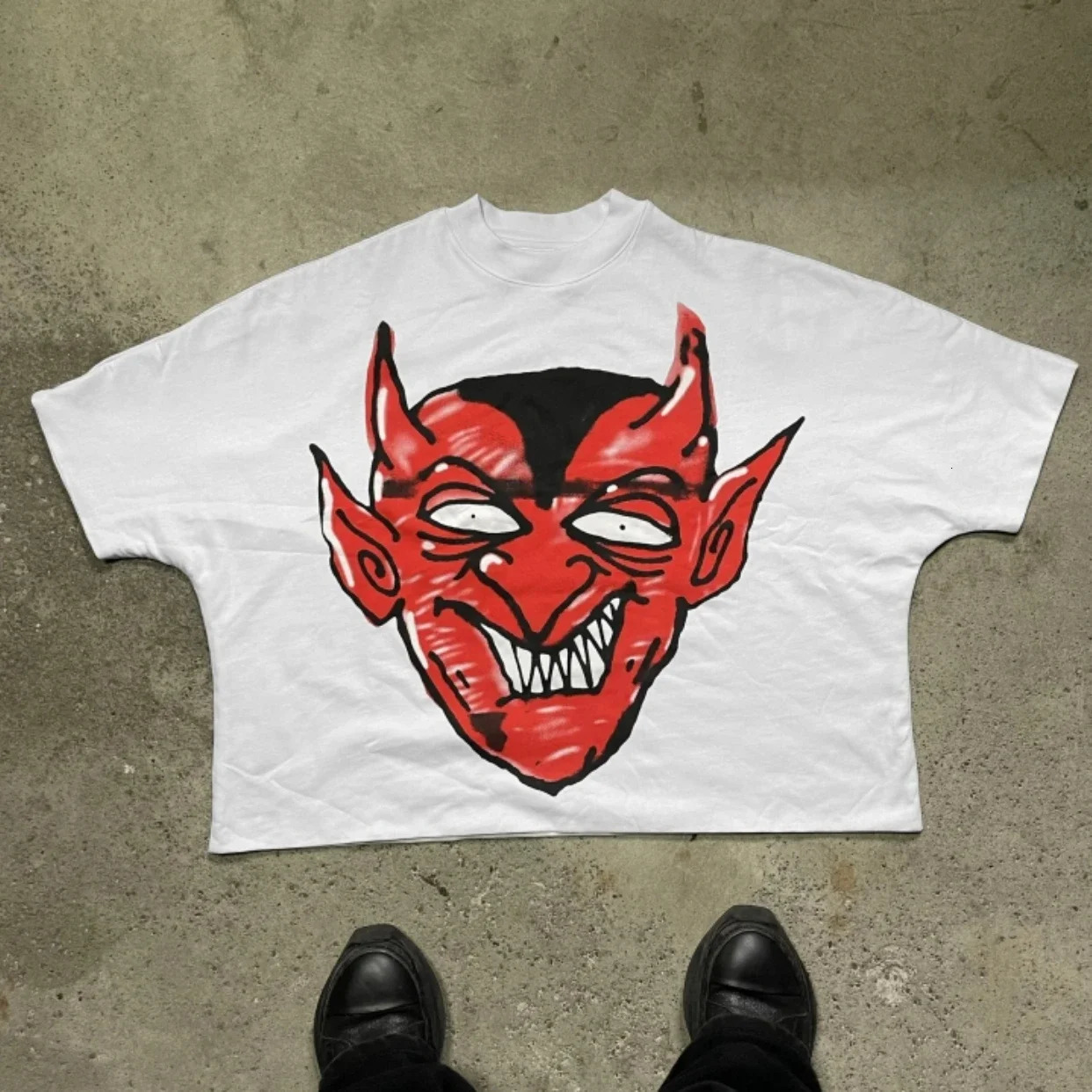 Y2K Cartoon Devil Graphic Print Oversized T Shirt for Men Women Hip Hop Gothic Streetwear Round Neck Cotton Short Sleeve Top 240712
