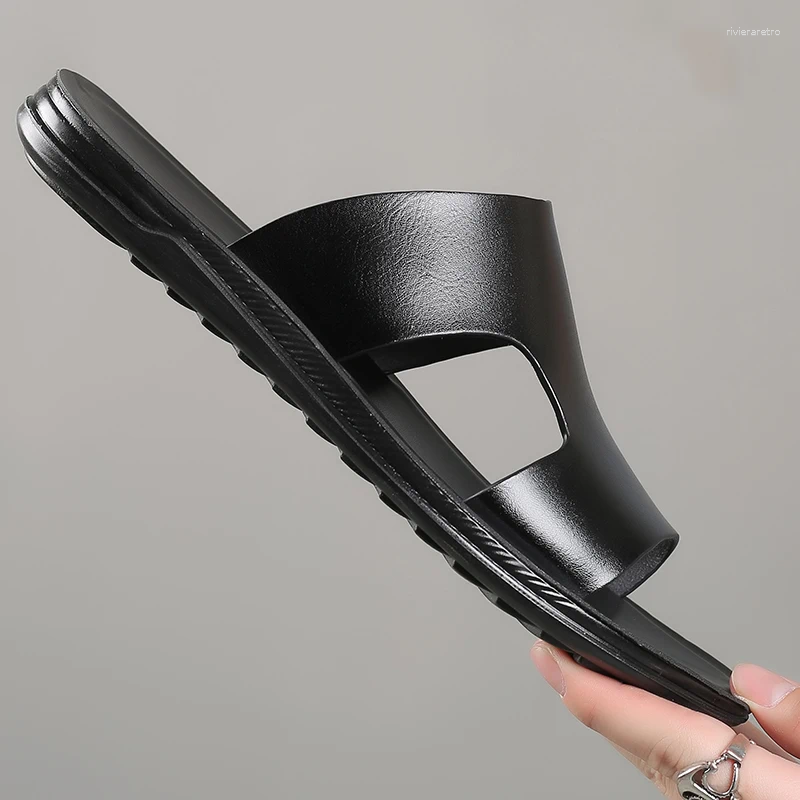 Slippers Yomior Fashion Casual Men Shoe Flats Summer Slides Outside Sandals Beach Work Soft Leather Flip p Shoes Designer