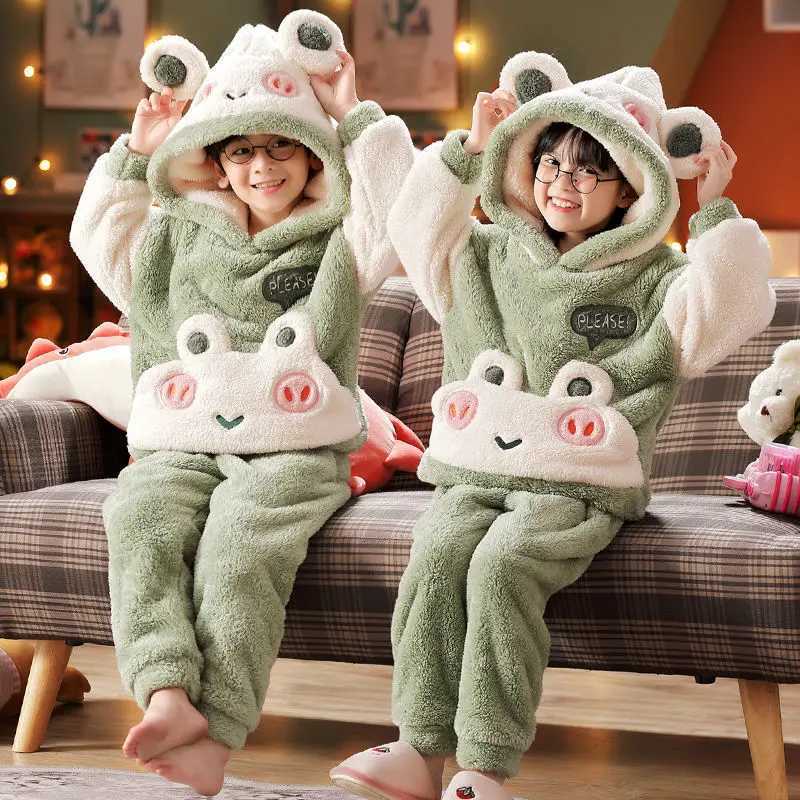 Thick Preschool Shark Pajama Hoodie Pajama Set Baby Girl Boy Pajama Winter Warm Childrens Pajama Childrens PajamaW240716