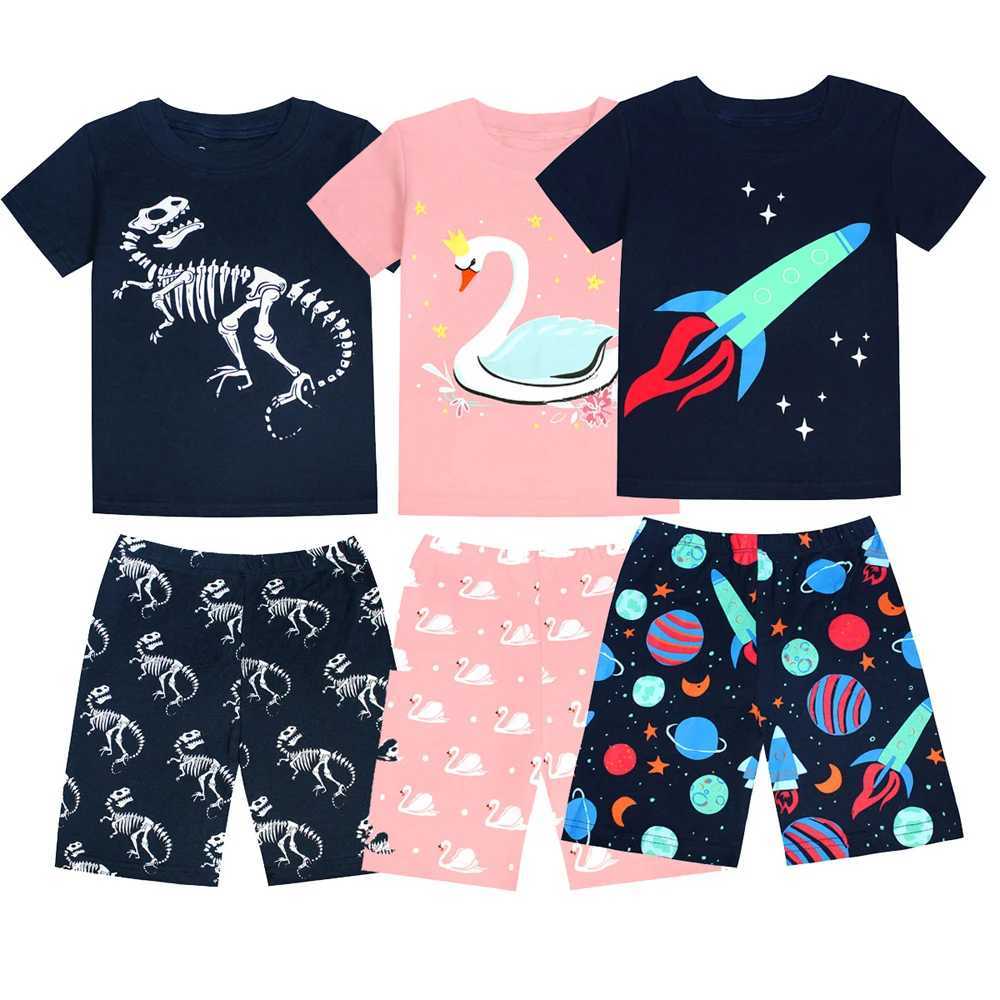100% pure cotton boys and girls pajamas set for children and toddlers 1 to 2 3 4 5 6 7 8 years old short sleeved set with dinosaur print childrens hom