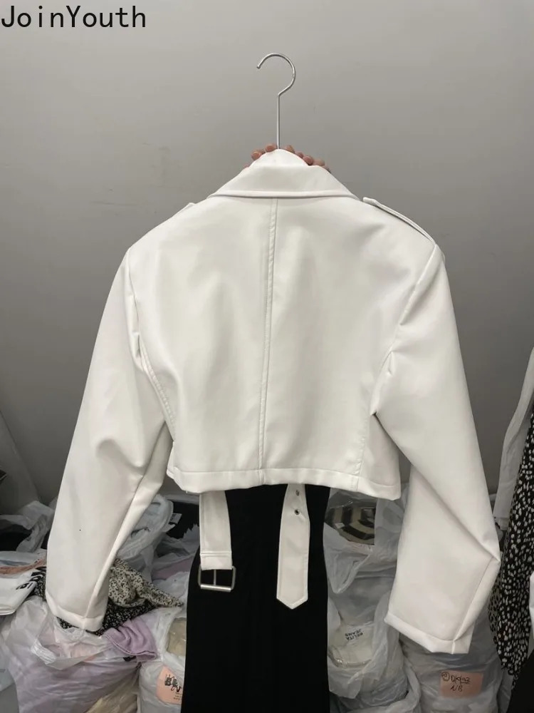 Korean Fashion Leather Jacket Womens Clothing Turndown Collar Zipper PU Crop Coat Ropa Mujer Streetwear Harajuku Y2k Tops 240717