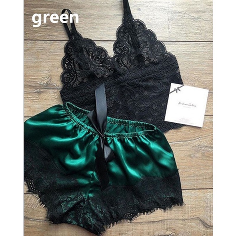 Women Lace Set V-collar Sleeveless Elegant Sleepwear Pamas Sexy Underwear