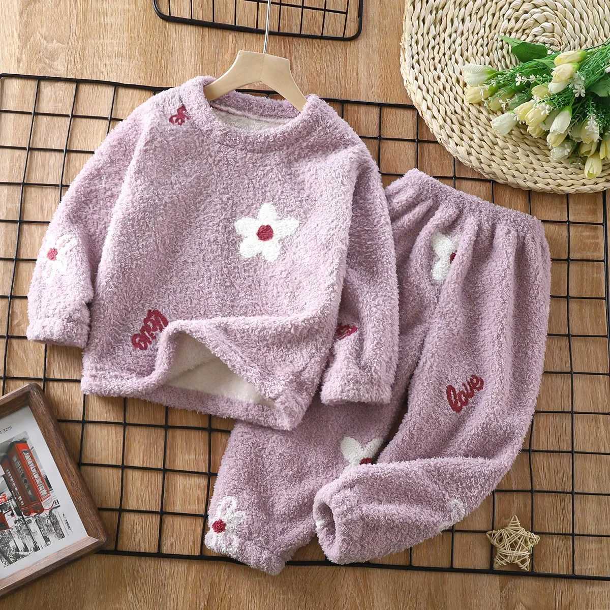 1-12-year-old childrens autumn thick warm flannel pajamas cute cartoon clothing set baby boys and girls pajamas childrens pajamasW240716