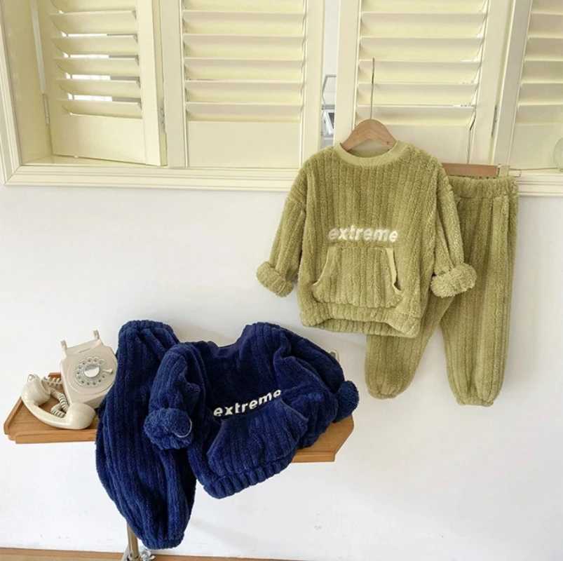 Childrens Pajama Set Warm Autumn Childrens Pajamas Boys and Girls Aprons Casual Sleepwear Two Piece SetW240716