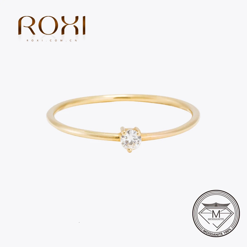 ROXI 18K Gold Plated Ring Suitable for Women 0.1ct Test D Molybdenum Diamond Card Ring Wedding Ring Engagement Bride Regular Ring 240805