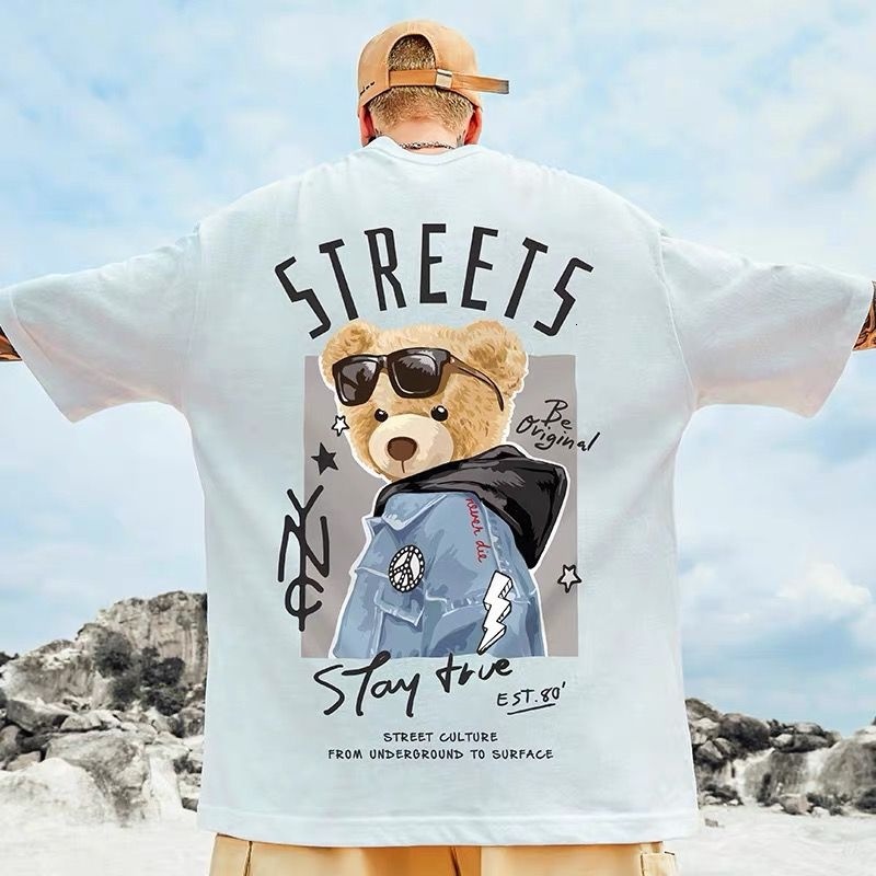 M-8XL plus size bear t men oversized tee thin short sleeve shirt Korean Men's Round neck Casual loose Top women