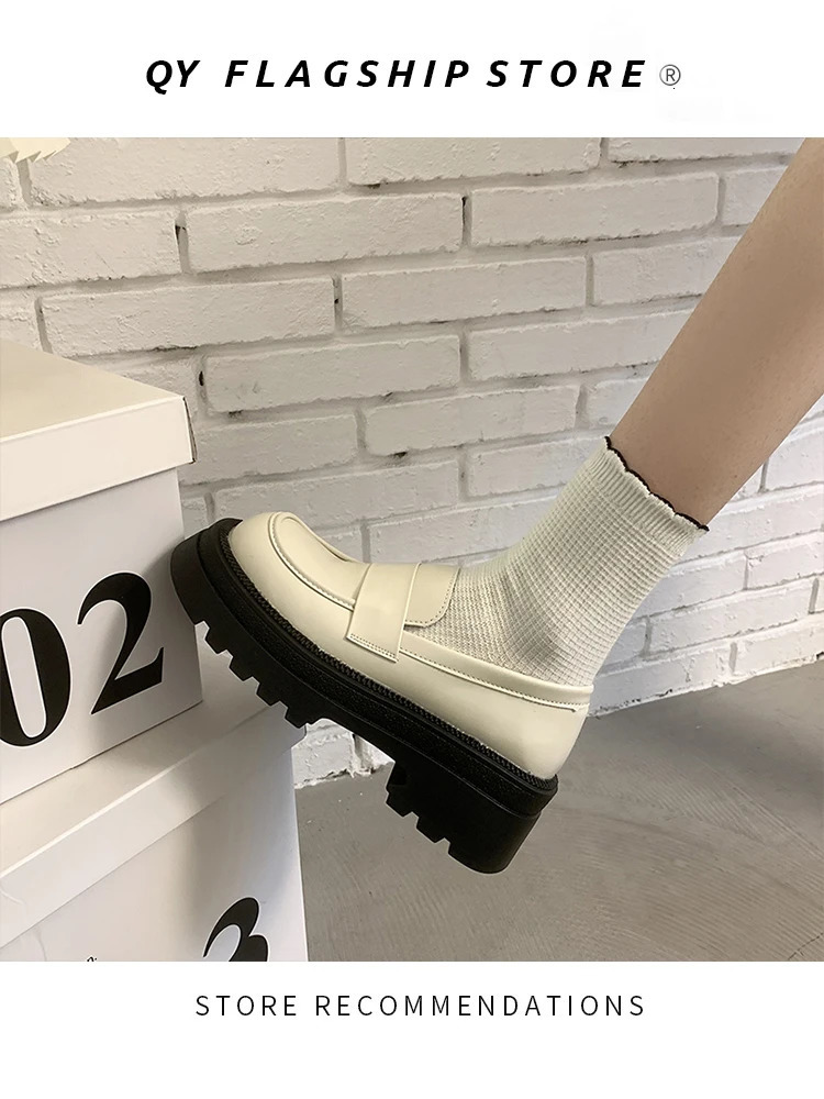 Round Toe Womens Derby Shoes Casual Female Sneakers Loafers With Fur Clogs Platform British Style Autumn Shallow Mouth Leather S 240708