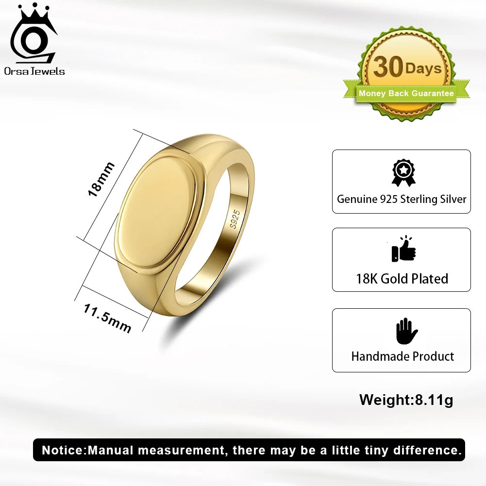 ORSA JEWELS 925 Sterling Silver Signature Ring Mens Classic Simple Oval Flat Wedding Declaration Promise Ring Jewelry NMR06 240805