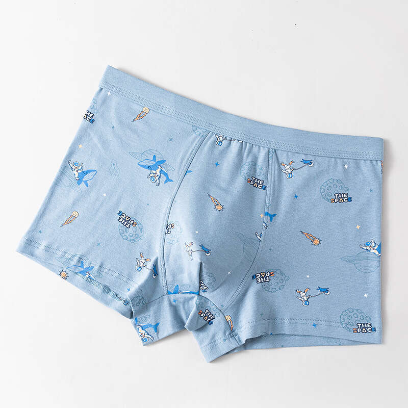 Trendy Pure Cotton Breathable and Antibacterial Properties, Boxer Shorts with Cartoon Printing, Youth Development Period Men's Underwear Boxer