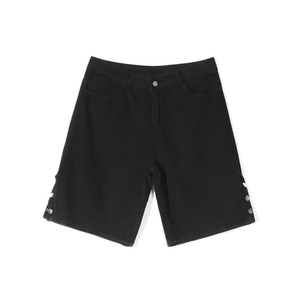 Denim shorts for men and women, Korean style trendy buckle slit, high street summer new ins five quarter pants