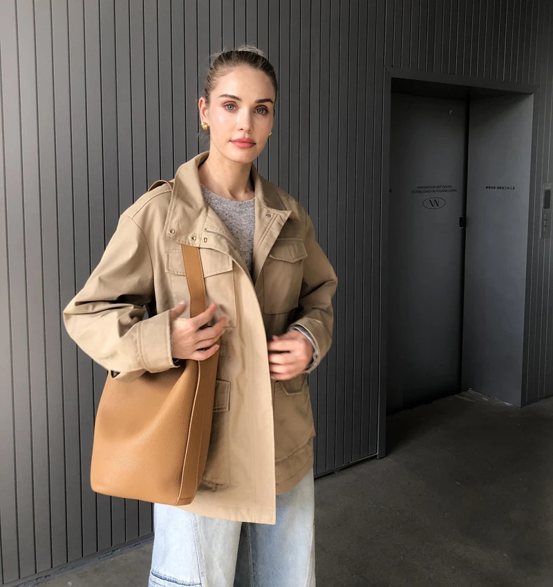 Women Fall Autumn Cotton Trench Jacket and Coat Casual Outerwear 240712