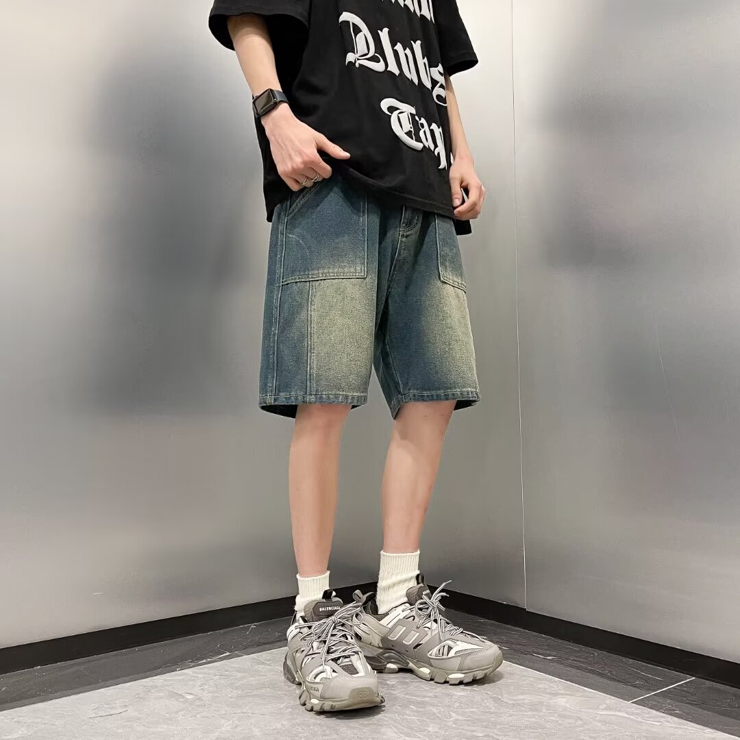 Starry Sky Pattern Denim Shorts for Men in Summer, Thin, Loose, Straight, Trendy Brand, Versatile, Men's 5/5 Pants