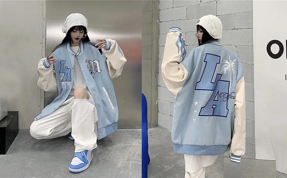 American Street Retro Flame Embroidery Loose Couple Baseball Suit Hip Hop Leather Motorcycle Jacket Men Clothing Coats 240712