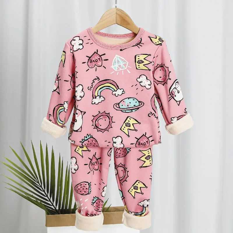 Autumn and Winter Childrens Thick Warm Pajamas Baby Boys and Girls Cartoon Long Sleeve Pajamas Childrens Pajama SetW240716