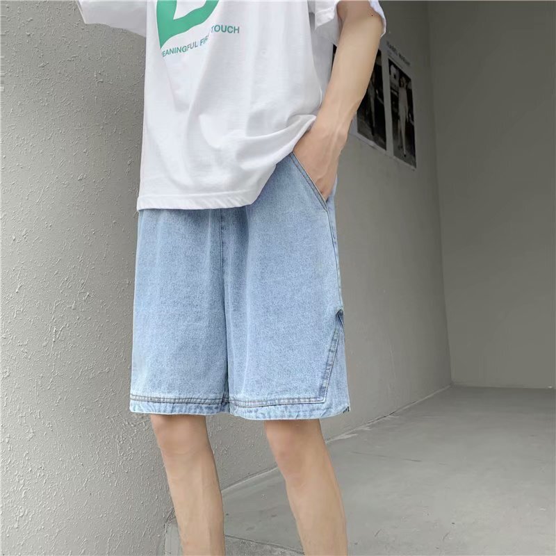 Workwear denim shorts men's summer 2021 new five quarter trendy brand ins trend loose thin mid length pants
