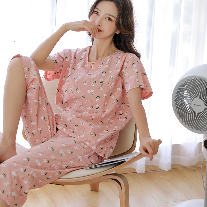 Gauze Pamas Women's Summer Short Sleeved Capri Pants Set Japanese Sweet Floral Pure Cotton Home Clothes