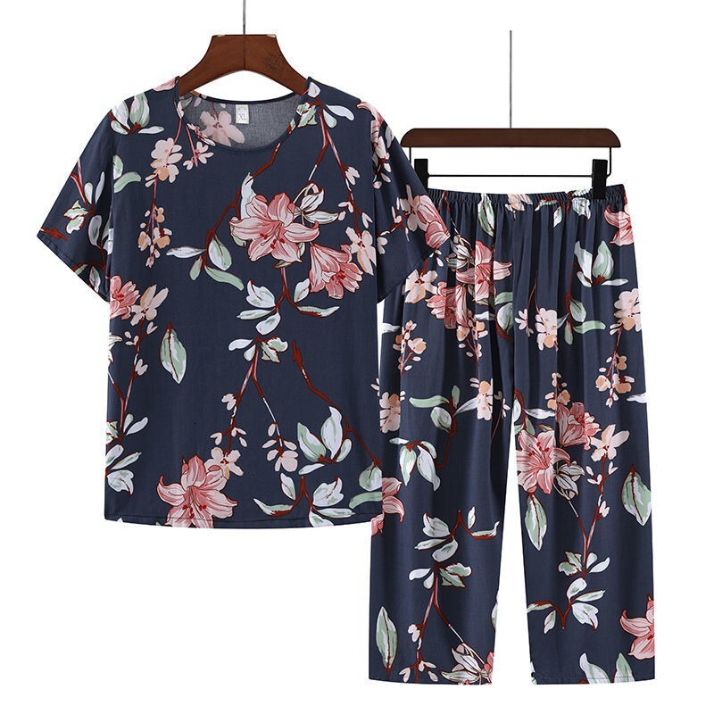 Cotton sleepwear middle-aged mothers two-piece set made of synthetic cotton home wear, suitable going out. Goods in stockCotton silk pamas for female 