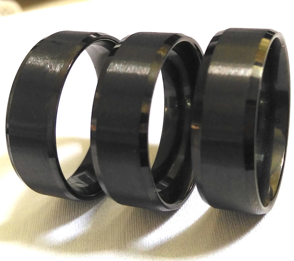 50 pieces of black strap rings mens cool finger rings 8mm stainless steel wedding rings simple ordinary jewelry wholesale 240805