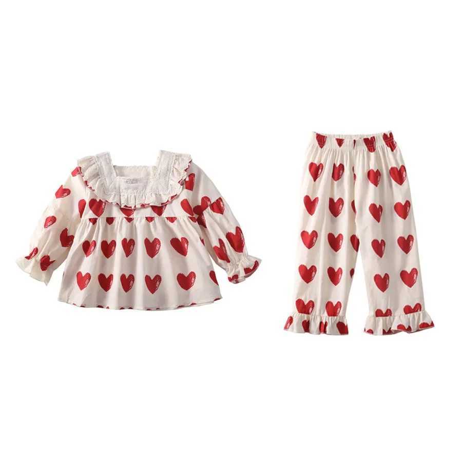 Girls sleepwear long sleeved cotton princess casual full match girls sleepwear Japanese style heart-shaped princess cute and sweetW240716