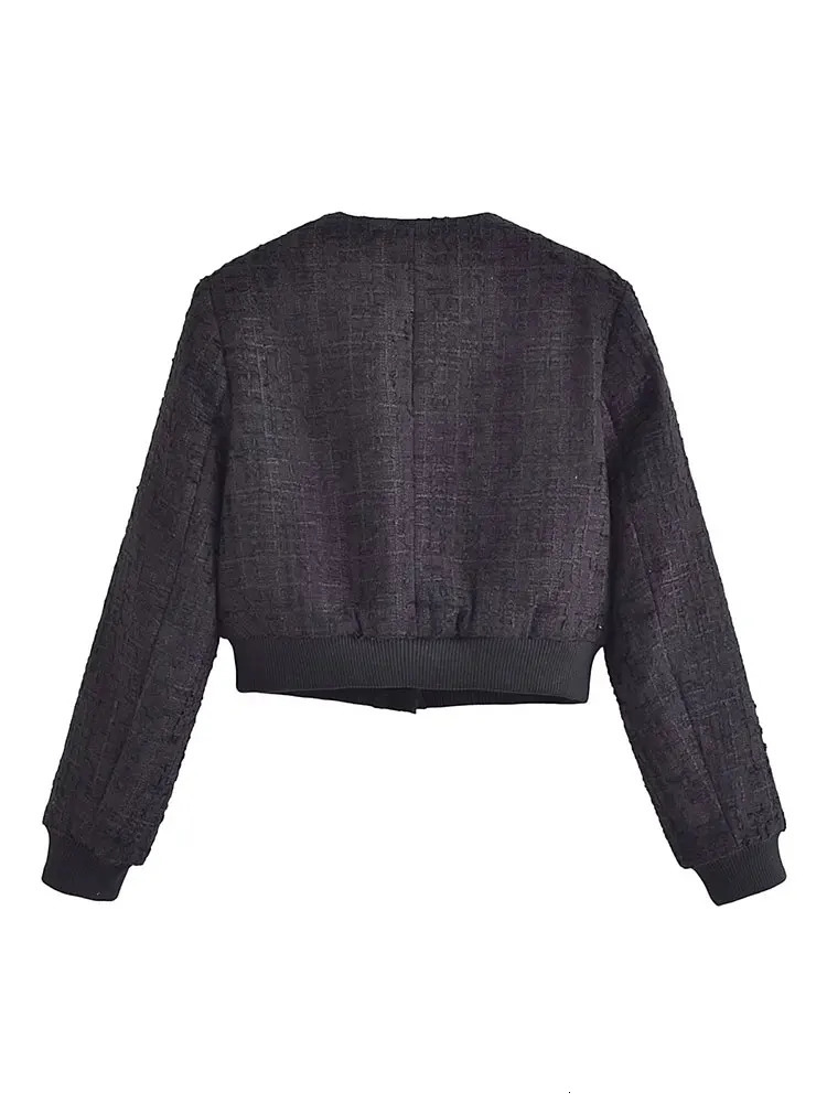 TRAF Autumn Cropped Jackets for Women Tweed Jacket Woman Long Sleeve Coat Woman Streetwear Basic Womens Jacket 240712