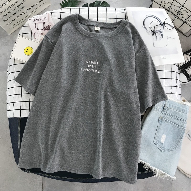 Polyester Letter Printing Chic Simple and Versatile Women's Korean Style Ulzzang Casual T-shirt