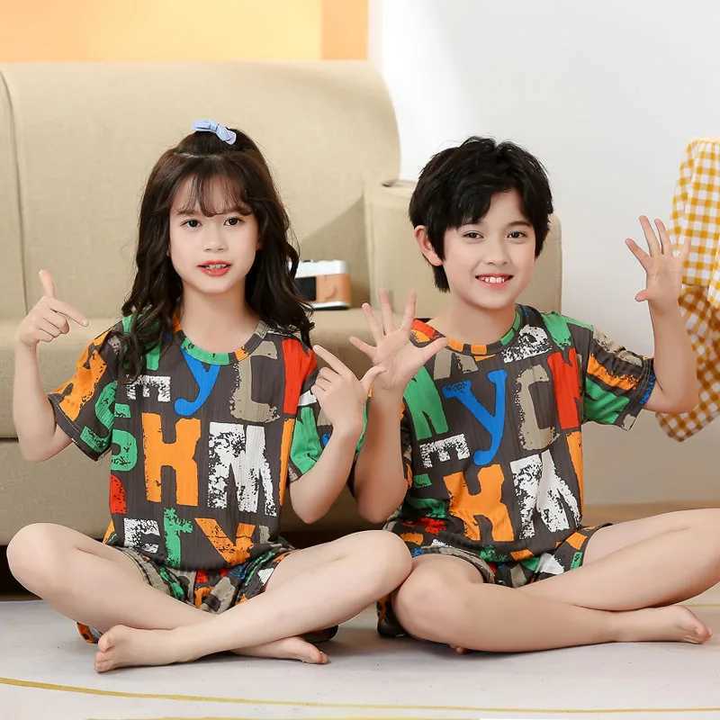 2024 Spring/Summer Childrens Pajama Set Solid Color Childrens Pajamas 1-15 Year Old Youth Pajamas Boys and Girls Terrace Baby ClothingW240716