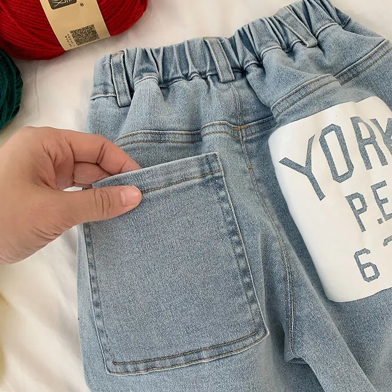 Children Clothing Spring and Summer Fashionable Korean Style Boys and Girls Spring Long Pants Handsome Casual Jeans 240716