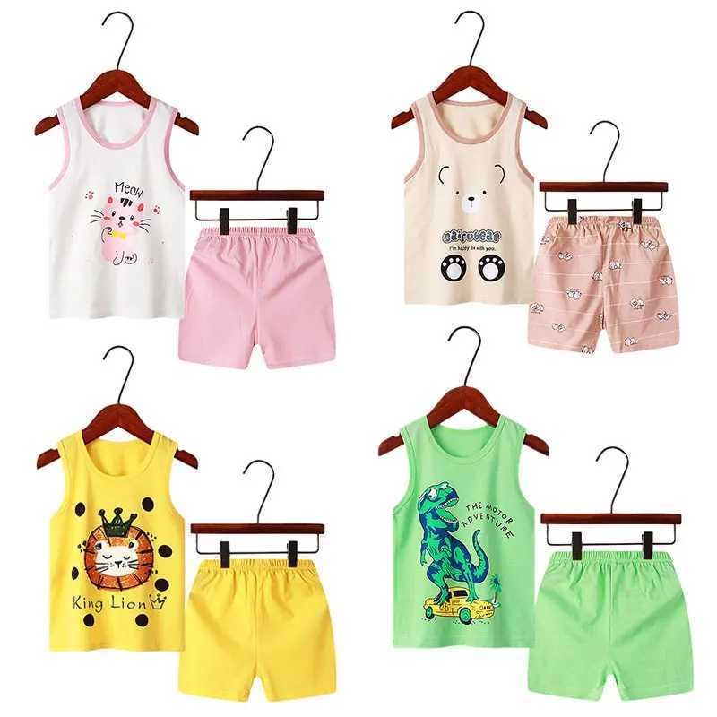 2 4 5 6 8 Year Old Childrens Boys and Girls Pajamas Cotton Pajamas Vests Shorts Clothing Set Baby Girls Totoro Pajamas Childrens Cat PajamasW240716