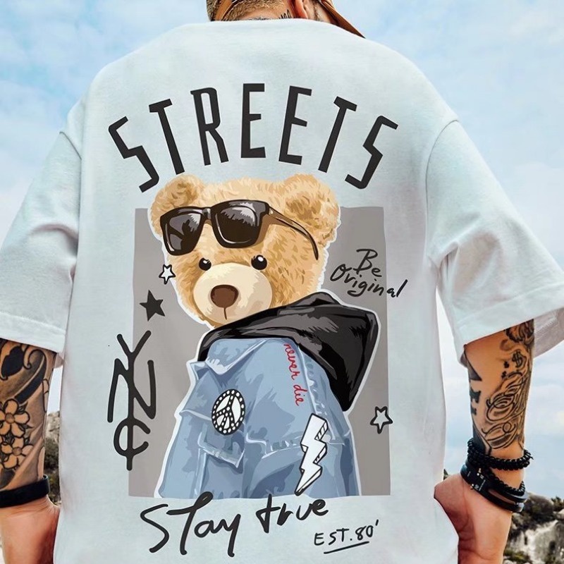 M-8XL plus size bear t men oversized tee thin short sleeve shirt Korean Men's Round neck Casual loose Top women