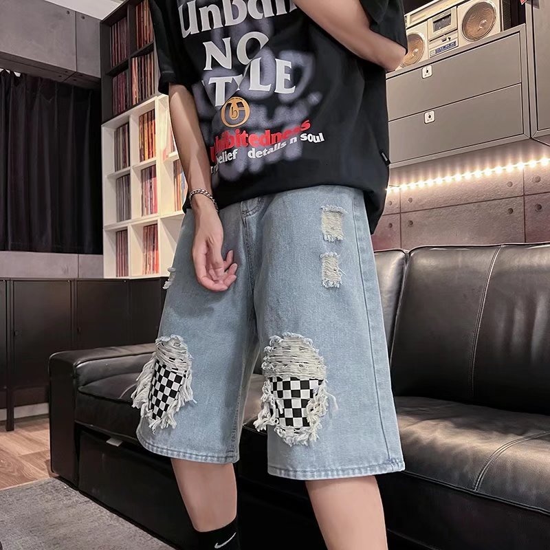 Korean version of youth washed straight leg trend, denim jeans temperament, summer men's zipper, simple shorts trend