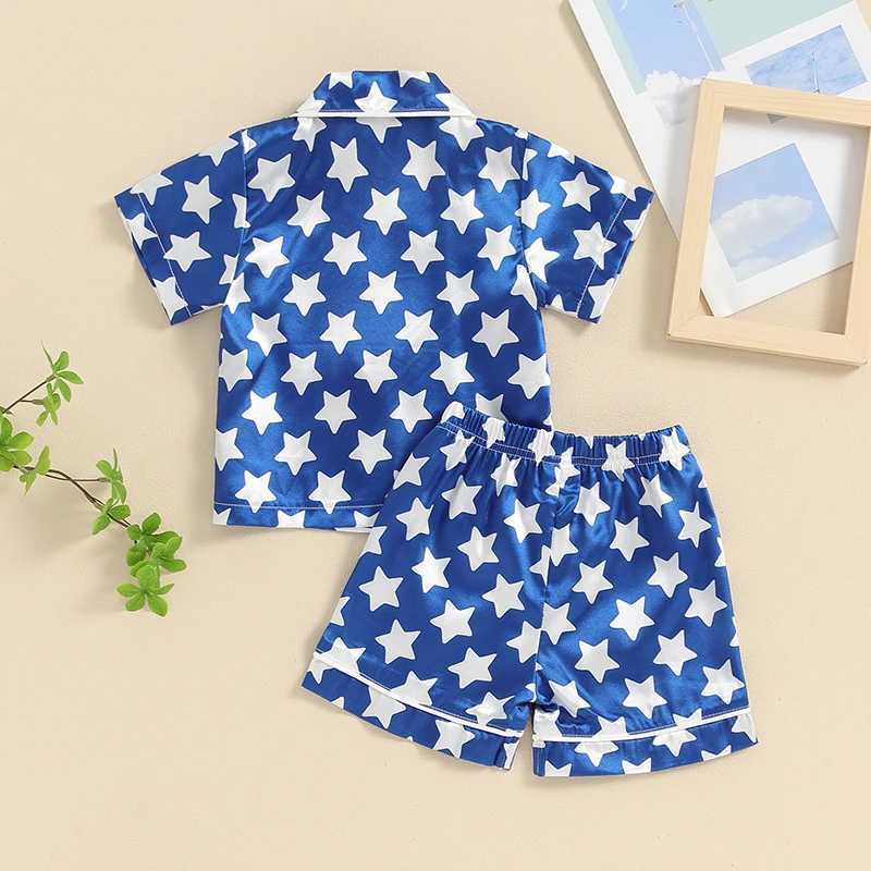 1-5 Year Childrens Pajama Set Star/Flower Printed Short Sleeve Shirt July 4th Summer Girls and Boys PajamasW240716