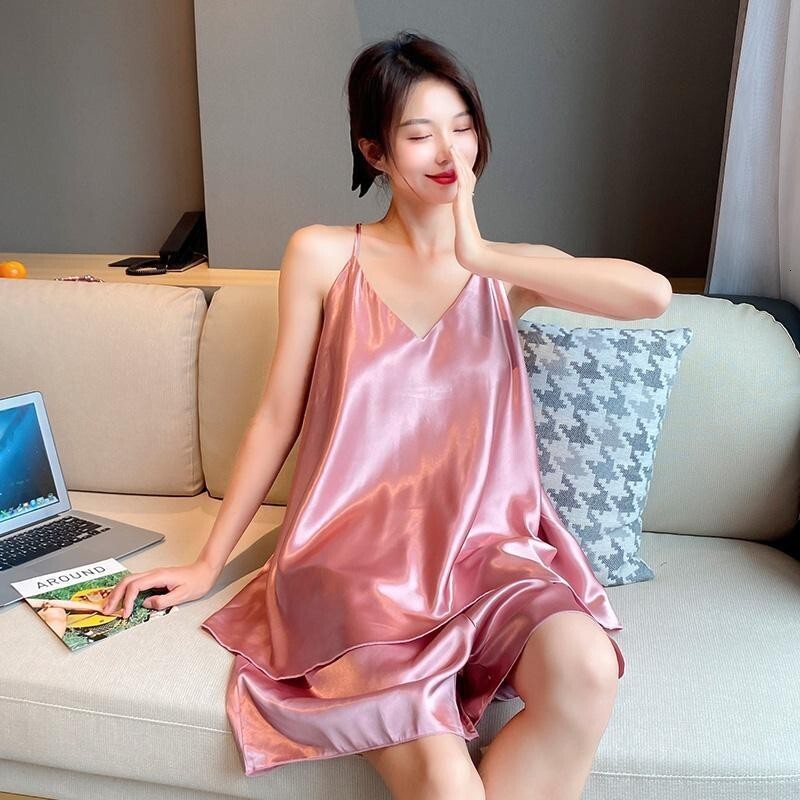 Ice Silk Sling Pamas Women Plus Size 1.0-150kg Fat mm Summer Thin Sexy Halter Loungewear Two-Piece Suit
