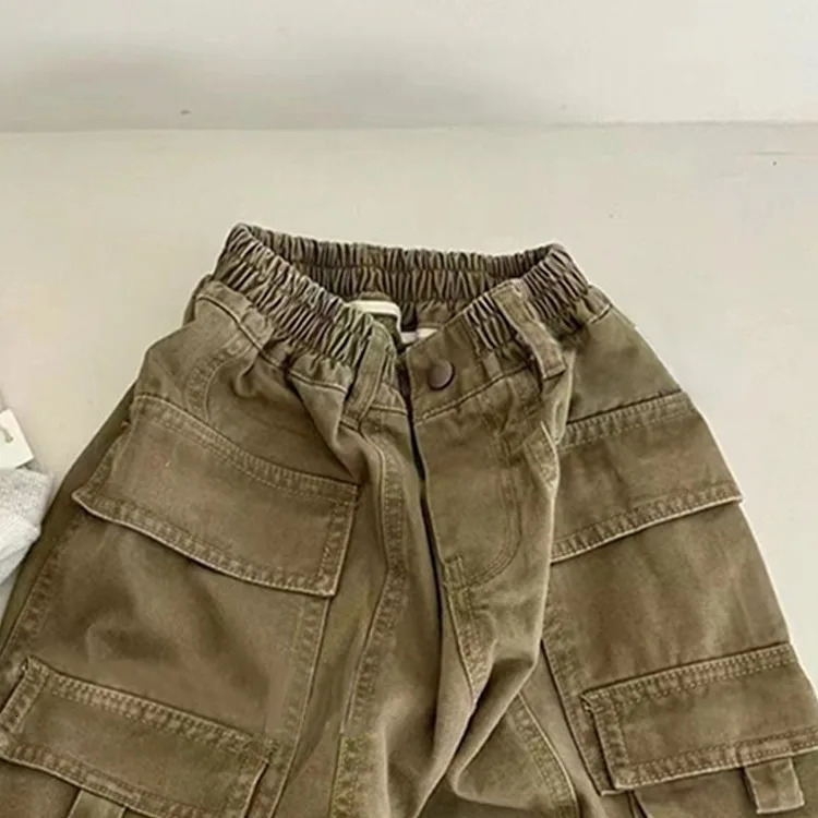 Children Clothing Boys Pants Spring and Autumn Cool Multi-pocket Overalls Boy Baby Casual Solid Handsome Kids Pants 240716